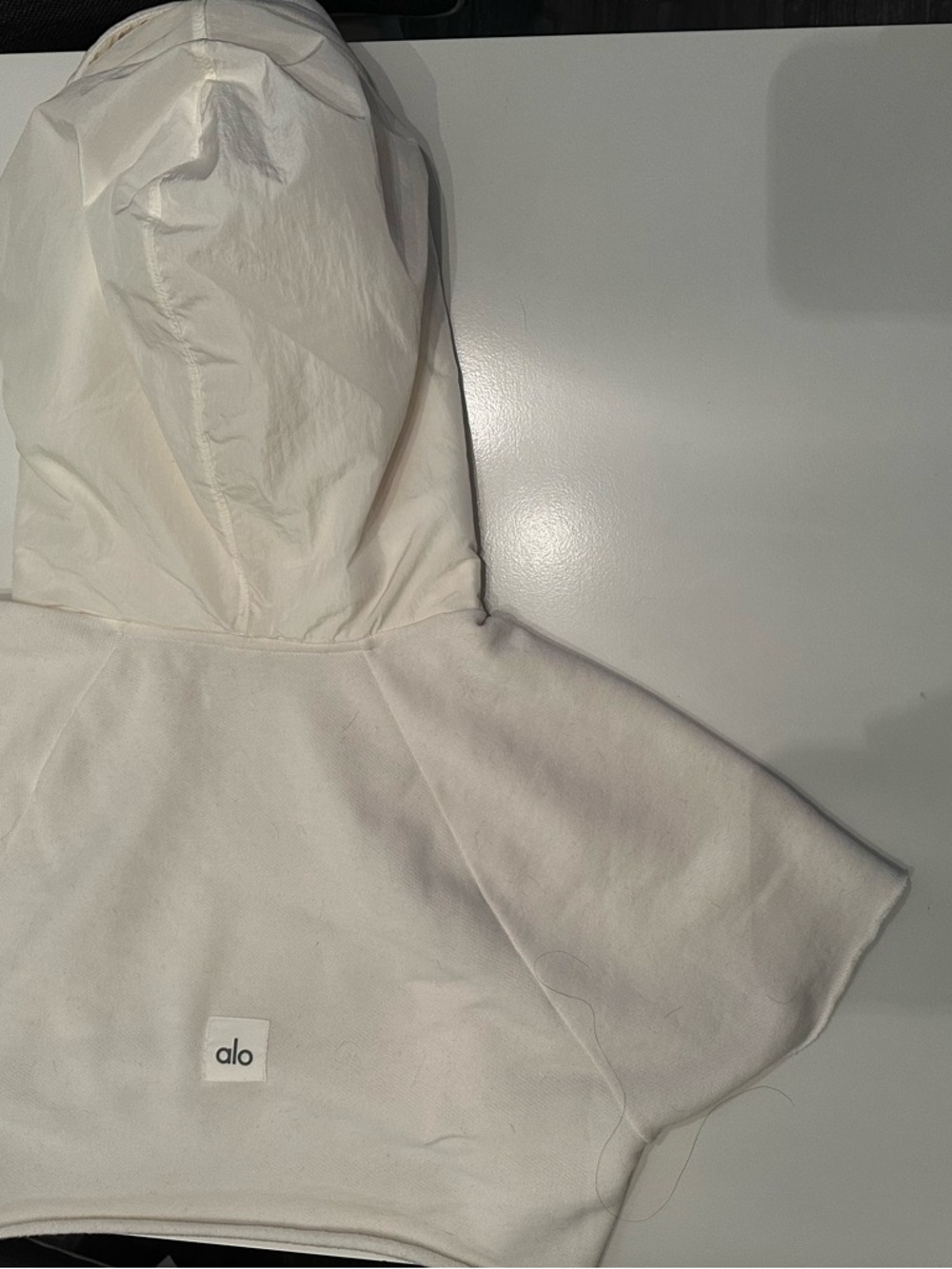 ALO Yoga White Cropped Hoodie Top